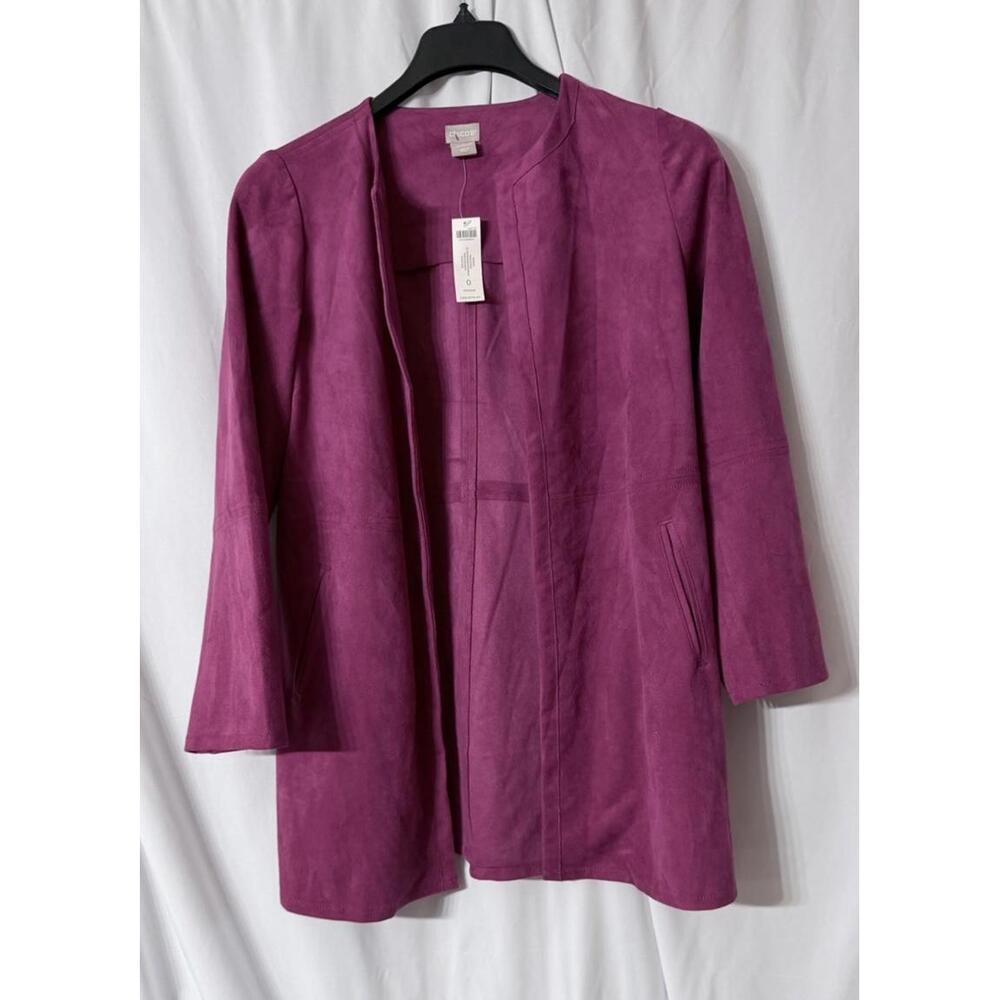 NWT Chicos Faux Suede Long Sleeve Leather Topper Open Jacket Shirt Size 0